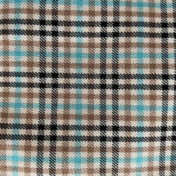 RW&CO. Stretch Lining Plaid Mini Skirt w Front Slit Turquoise Blue Blk Tan Sz 2 - Picture 5 of 10